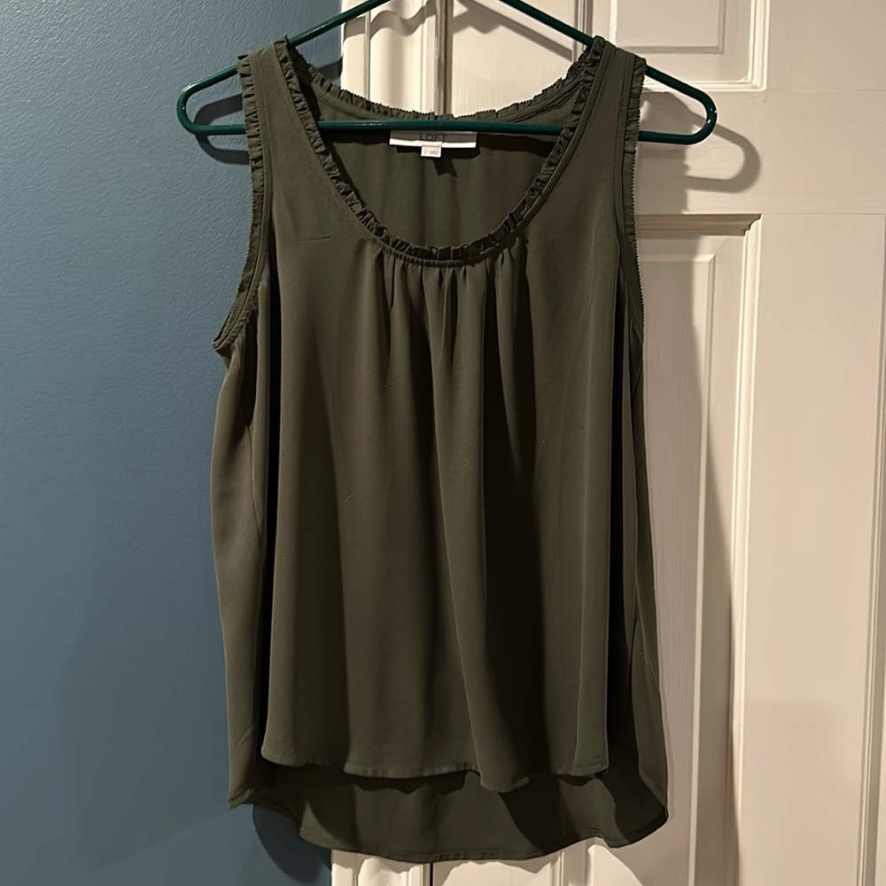 Semi-sheer Loft tank with ruffle trim
